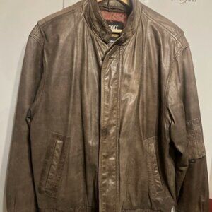 London Fog Men's Brown Leather Bomber Jacket XL With Thinsulate Zip Out Lining